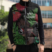 Meri Kirihimete New Zealand Sleeveless Puffer Jacket Piwakawaka Koru Fern Mix Pohutukawa - Polynesian Pride