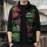 Meri Kirihimete New Zealand Sleeveless Puffer Jacket Piwakawaka Koru Fern Mix Pohutukawa - Polynesian Pride