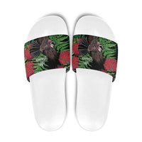 Meri Kirihimete New Zealand Slide Sandals Piwakawaka Koru Fern Mix Pohutukawa LT14 Black - Polynesian Pride