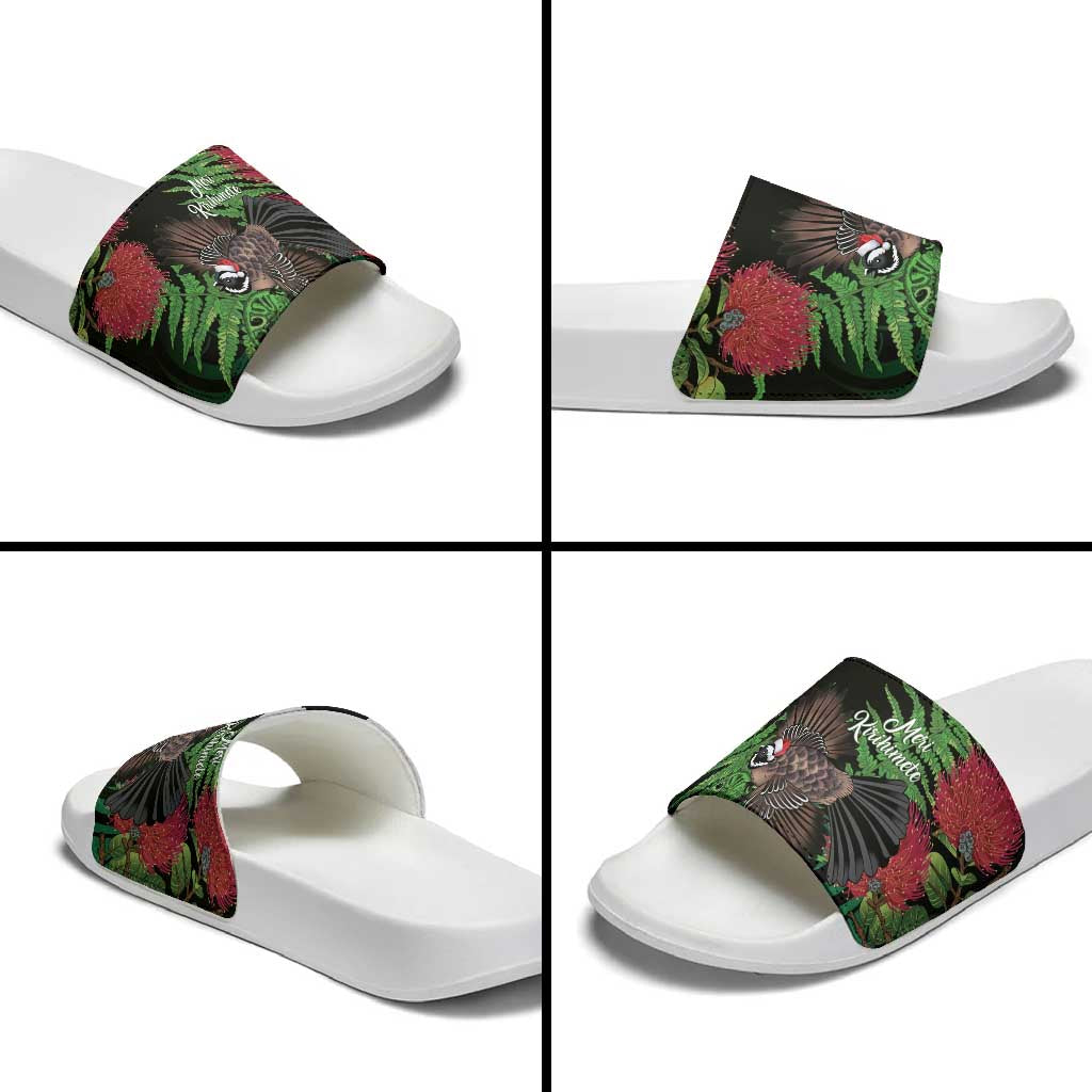 Meri Kirihimete New Zealand Slide Sandals Piwakawaka Koru Fern Mix Pohutukawa LT14 - Polynesian Pride