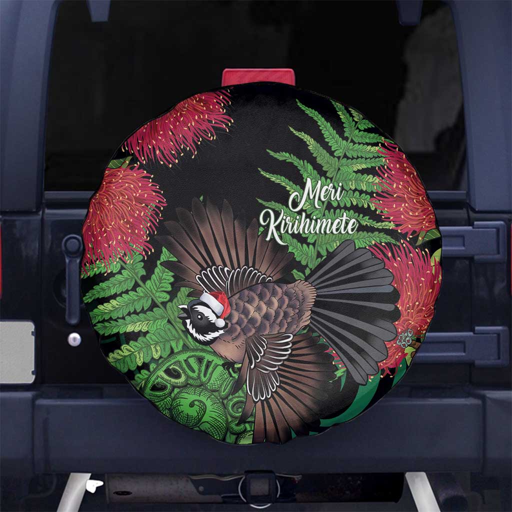 Meri Kirihimete New Zealand Spare Tire Cover Piwakawaka Koru Fern Mix Pohutukawa - Polynesian Pride