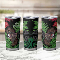 Meri Kirihimete New Zealand Tumbler Cup Piwakawaka Koru Fern Mix Pohutukawa - Polynesian Pride