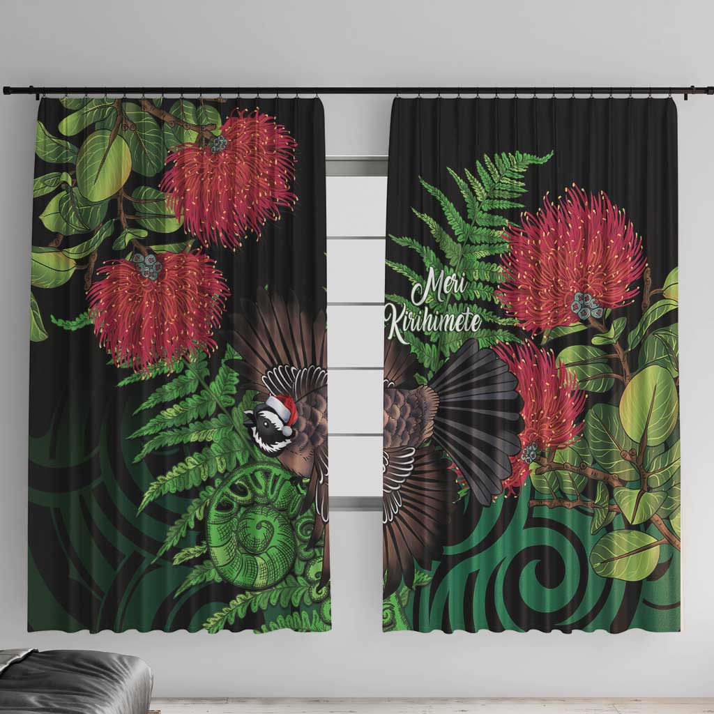 Meri Kirihimete New Zealand Window Curtain Piwakawaka Koru Fern Mix Pohutukawa - Polynesian Pride