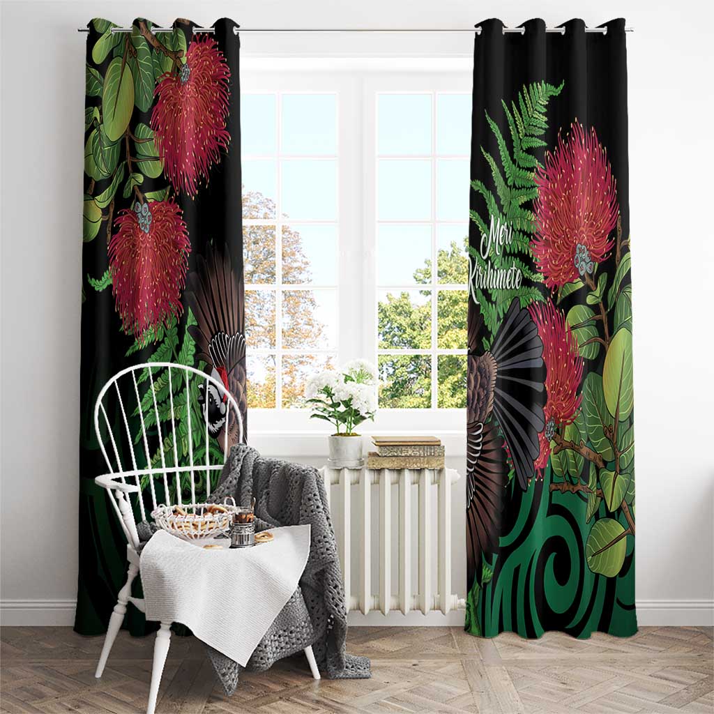 Meri Kirihimete New Zealand Window Curtain Piwakawaka Koru Fern Mix Pohutukawa LT14 - Polynesian Pride