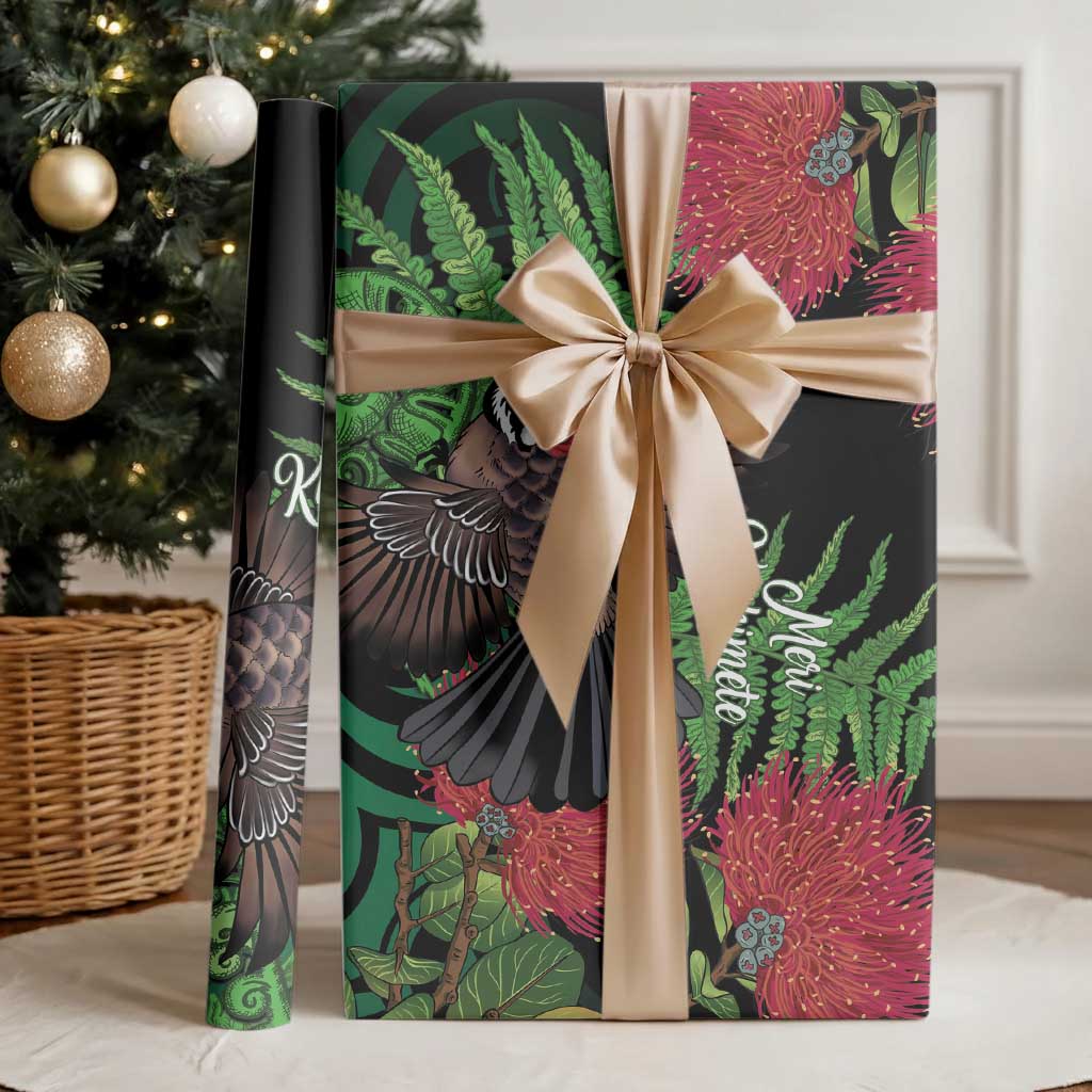 Meri Kirihimete New Zealand Wrapping Paper Piwakawaka Koru Fern Mix Pohutukawa - Polynesian Pride