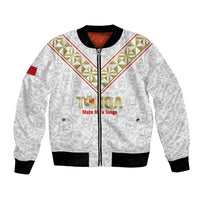 Mate Maa Tonga Rugby Custom Bomber Jacket 2026 Tongan Ngatu Pattern LT14 Unisex White - Polynesian Pride