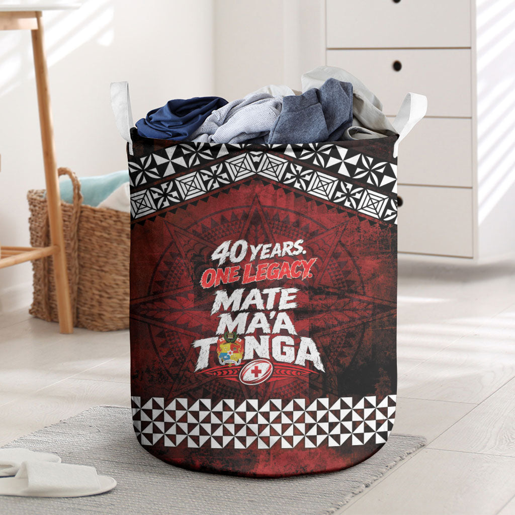 Mate Maa Tonga Rugby 2026 Laundry Basket 40 Years Anniversary One Legacy LT14 Red - Polynesian Pride