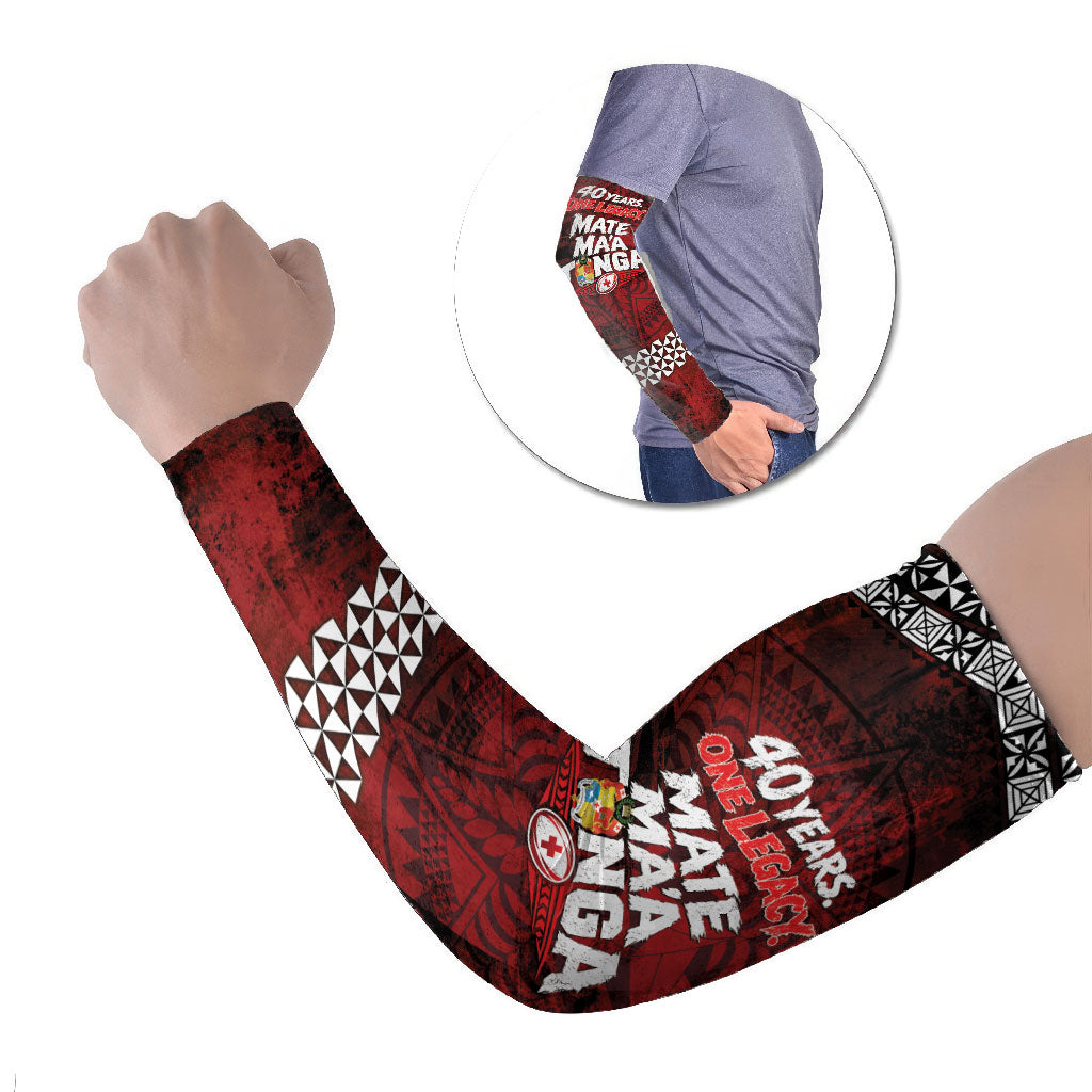 Mate Maa Tonga Rugby 2026 Arm Sleeves 40 Years Anniversary One Legacy LT14 Set of 2 Red - Polynesian Pride