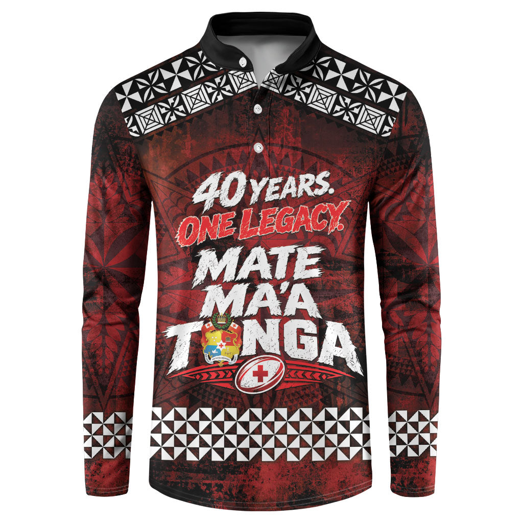 Mate Maa Tonga Rugby 2026 Button Sweatshirt 40 Years Anniversary One Legacy LT14 Red - Polynesian Pride