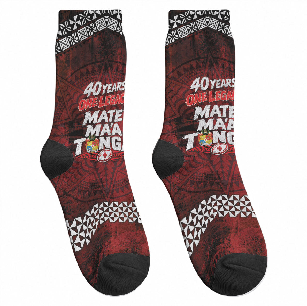 Mate Maa Tonga Rugby 2026 Crew Socks 40 Years Anniversary One Legacy LT14 - Polynesian Pride