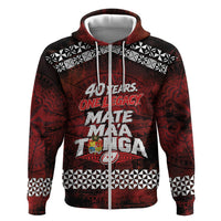 Mate Maa Tonga Rugby 2026 Hoodie 40 Years Anniversary One Legacy LT14 Zip Hoodie Red - Polynesian Pride