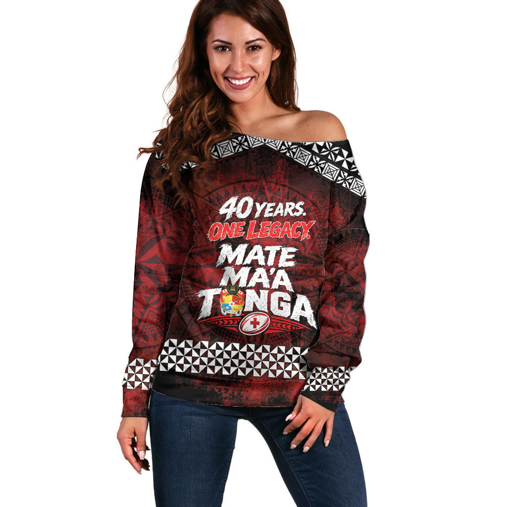 Mate Maa Tonga Rugby 2026 Off Shoulder Sweater 40 Years Anniversary One Legacy LT14 Women Red - Polynesian Pride