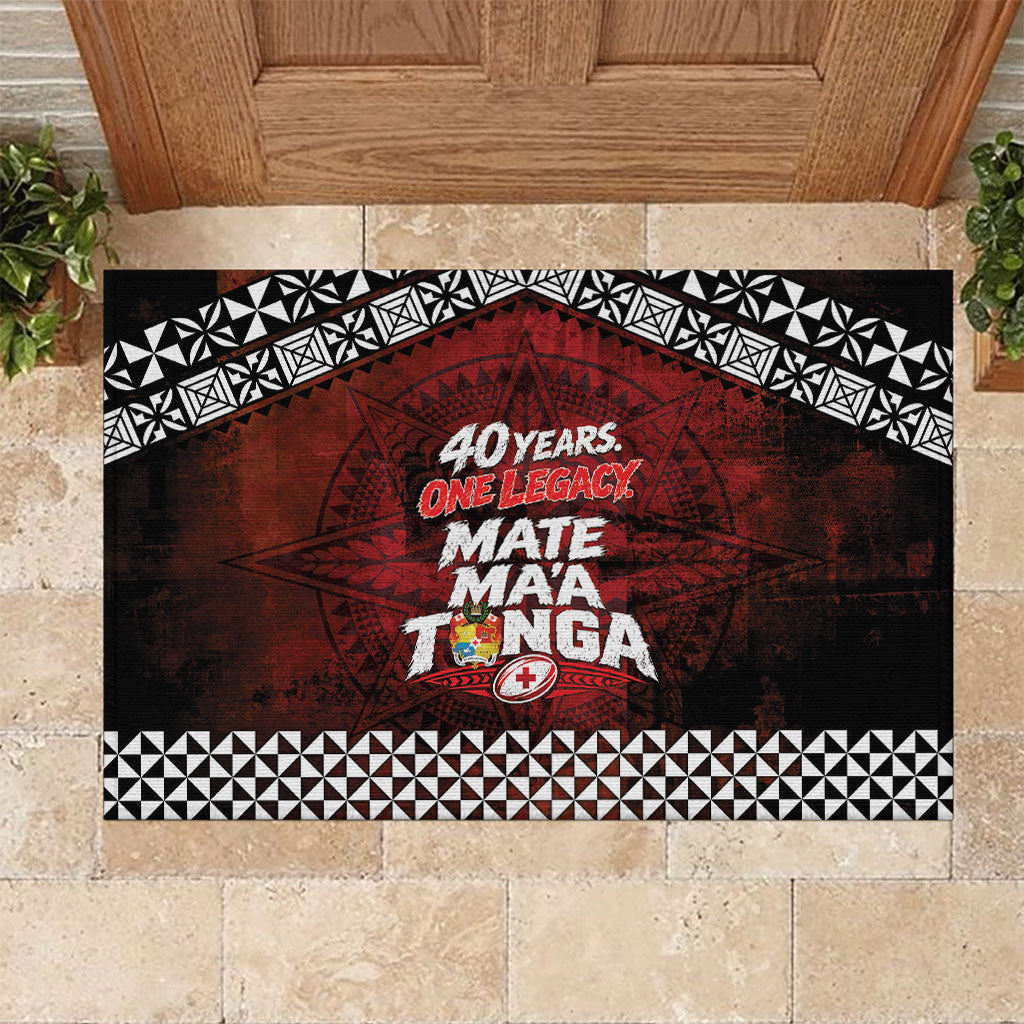 Mate Maa Tonga Rugby 2026 Rubber Doormat 40 Years Anniversary One Legacy LT14 Red - Polynesian Pride
