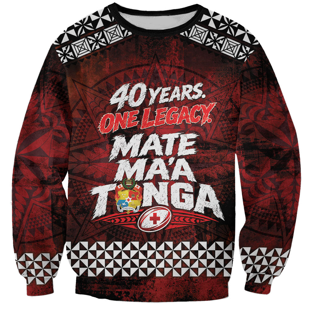 Mate Maa Tonga Rugby 2026 Sweatshirt 40 Years Anniversary One Legacy LT14 Unisex Red - Polynesian Pride