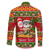 Personalised Hawaii Surfing Santa Christmas Family Matching Off Shoulder Short Dress and Hawaiian Shirt Tropical Pineapple Mele Kalikimaka Quilt Pattern LT14 - Polynesian Pride