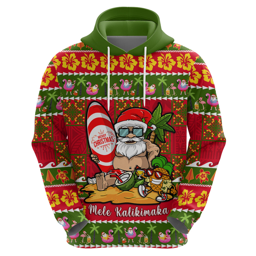 Personalised Hawaii Surfing Santa Christmas Hoodie Tropical Pineapple Mele Kalikimaka Quilt Pattern LT14 - Polynesian Pride
