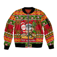 Personalised Hawaii Surfing Santa Christmas Sleeve Zip Bomber Jacket Tropical Pineapple Mele Kalikimaka Quilt Pattern LT14 Unisex Red - Polynesian Pride