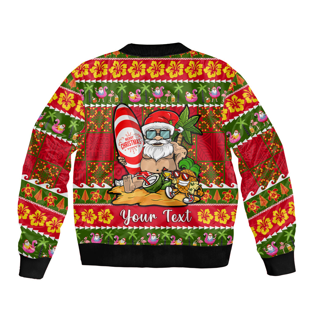 Personalised Hawaii Surfing Santa Christmas Sleeve Zip Bomber Jacket Tropical Pineapple Mele Kalikimaka Quilt Pattern LT14 - Polynesian Pride