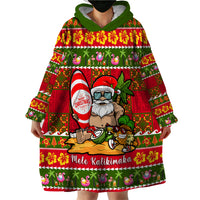 Personalised Hawaii Surfing Santa Christmas Wearable Blanket Hoodie Tropical Pineapple Mele Kalikimaka Quilt Pattern LT14 - Polynesian Pride