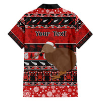 Personalised New Zealand Christmas Family Matching Off Shoulder Maxi Dress and Hawaiian Shirt Aotearoa Kiwi Meri Kirihimete Red Version LT14 - Polynesian Pride