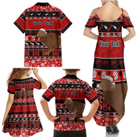 Personalised New Zealand Christmas Family Matching Summer Maxi Dress and Hawaiian Shirt Aotearoa Kiwi Meri Kirihimete Red Version LT14 - Polynesian Pride