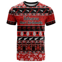 Personalised New Zealand Christmas T Shirt Aotearoa Kiwi Meri Kirihimete Red Version LT14 Red - Polynesian Pride