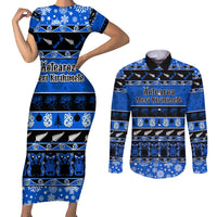 Personalised New Zealand Christmas Couples Matching Short Sleeve Bodycon Dress and Long Sleeve Button Shirt Aotearoa Kiwi Meri Kirihimete Blue Version LT14 Blue - Polynesian Pride