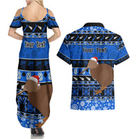 Personalised New Zealand Christmas Couples Matching Summer Maxi Dress and Hawaiian Shirt Aotearoa Kiwi Meri Kirihimete Blue Version LT14 - Polynesian Pride