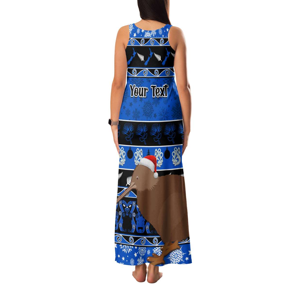 Personalised New Zealand Christmas Family Matching Tank Maxi Dress and Hawaiian Shirt Aotearoa Kiwi Meri Kirihimete Blue Version LT14 - Polynesian Pride