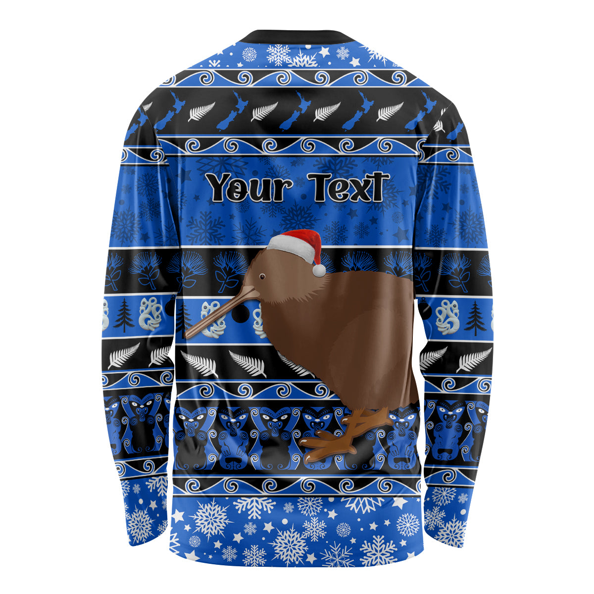 Personalised New Zealand Christmas Long Sleeve Shirt Aotearoa Kiwi Meri Kirihimete Blue Version LT14 - Polynesian Pride