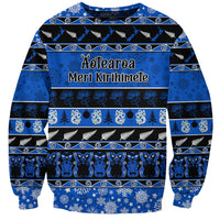 Personalised New Zealand Christmas Sweatshirt Aotearoa Kiwi Meri Kirihimete Blue Version LT14 Unisex Blue - Polynesian Pride