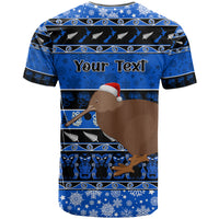 Personalised New Zealand Christmas T Shirt Aotearoa Kiwi Meri Kirihimete Blue Version LT14 - Polynesian Pride