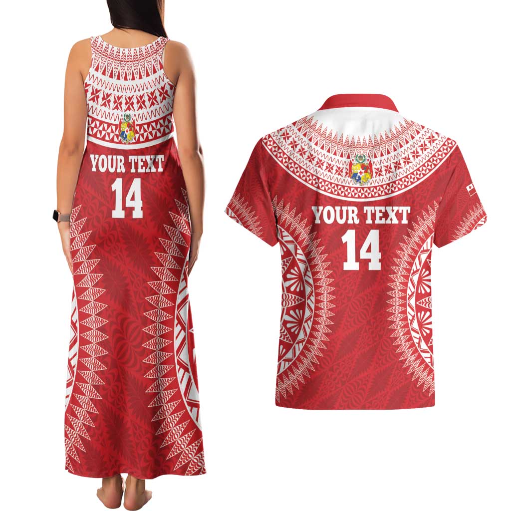 Custom Tonga Mate Maa Couples Matching Tank Maxi Dress and Hawaiian Shirt Go Champions Tongan Ngatu - Red