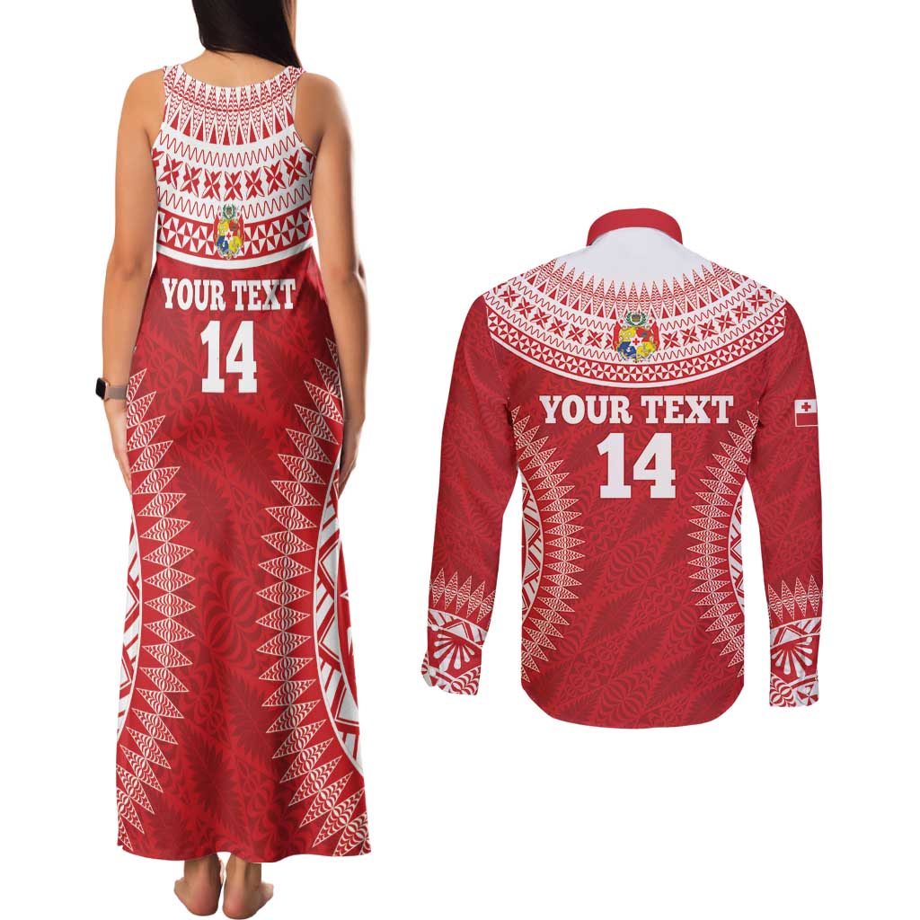Custom Tonga Mate Maa Couples Matching Tank Maxi Dress and Long Sleeve Button Shirt Go Champions Tongan Ngatu - Red