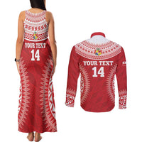 Custom Tonga Mate Maa Couples Matching Tank Maxi Dress and Long Sleeve Button Shirt Go Champions Tongan Ngatu - Red