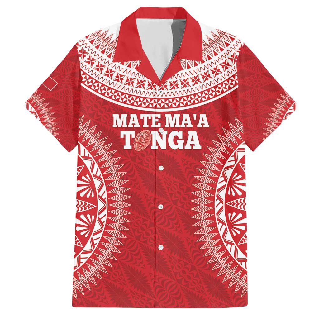 Custom Tonga Mate Maa Family Matching Short Sleeve Bodycon Dress and Hawaiian Shirt Go Champions Tongan Ngatu - Red