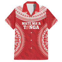 Custom Tonga Mate Maa Family Matching Short Sleeve Bodycon Dress and Hawaiian Shirt Go Champions Tongan Ngatu - Red