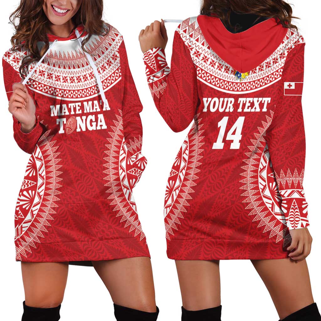 Custom Tonga Mate Maa Hoodie Dress Go Champions Tongan Ngatu - Red