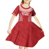 Custom Tonga Mate Maa Kid Short Sleeve Dress Go Champions Tongan Ngatu - Red