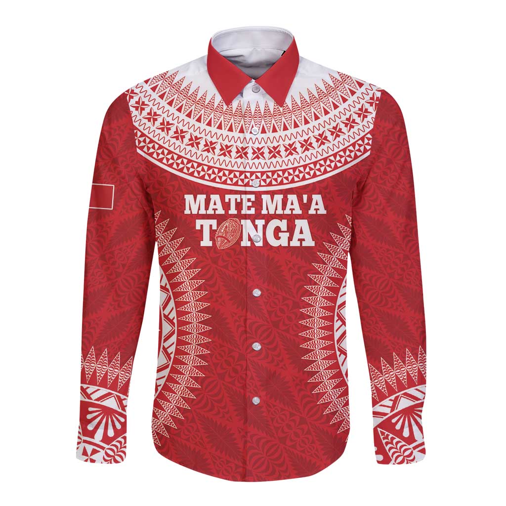 Custom Tonga Mate Maa Long Sleeve Button Shirt Go Champions Tongan Ngatu - Red LT14 Unisex Red - Polynesian Pride