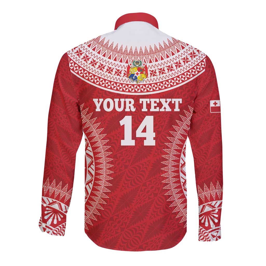 Custom Tonga Mate Maa Long Sleeve Button Shirt Go Champions Tongan Ngatu - Red LT14 - Polynesian Pride