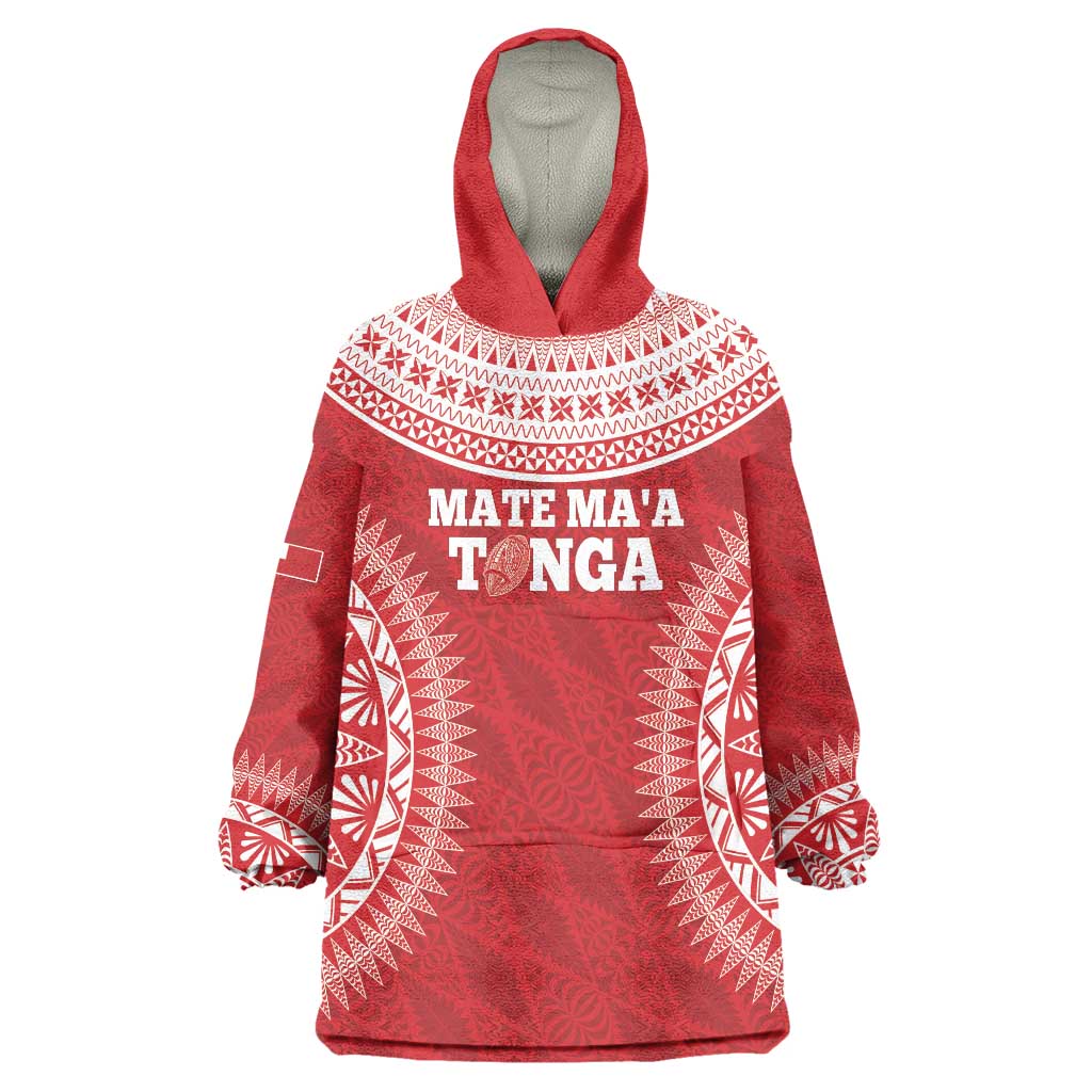 Custom Tonga Mate Maa Wearable Blanket Hoodie Go Champions Tongan Ngatu - Red