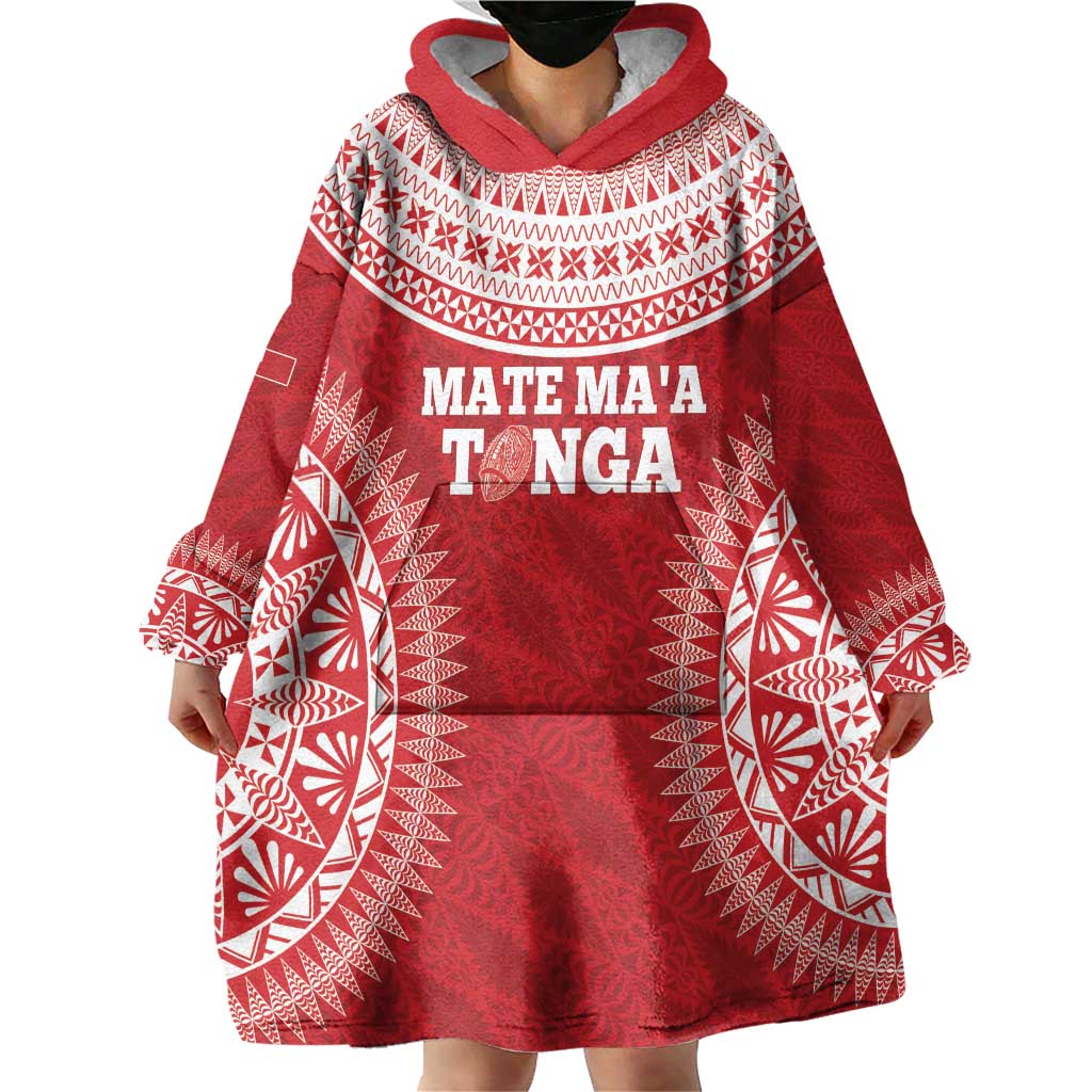Custom Tonga Mate Maa Wearable Blanket Hoodie Go Champions Tongan Ngatu - Red LT14 - Polynesian Pride