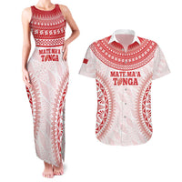 Custom Tonga Mate Maa Couples Matching Tank Maxi Dress and Hawaiian Shirt Go Champions Tongan Ngatu - White