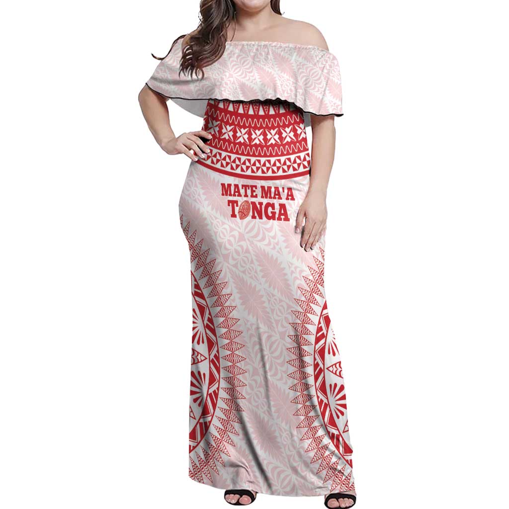 Custom Tonga Mate Maa Off Shoulder Maxi Dress Go Champions Tongan Ngatu - White