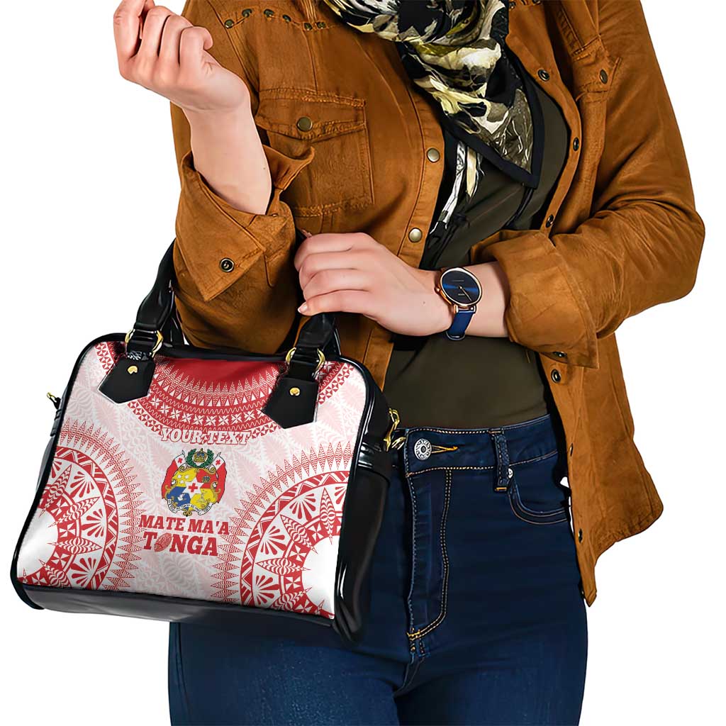 Custom Tonga Mate Maa Shoulder Handbag Go Champions Tongan Ngatu - White