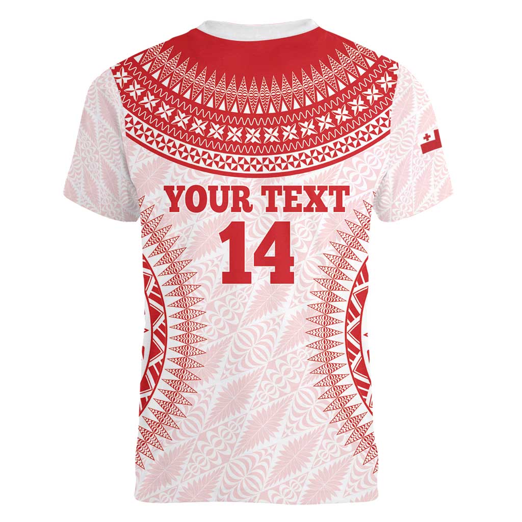 Custom Tonga Mate Maa Women V-Neck T-Shirt Go Champions Tongan Ngatu - White LT14 - Polynesian Pride