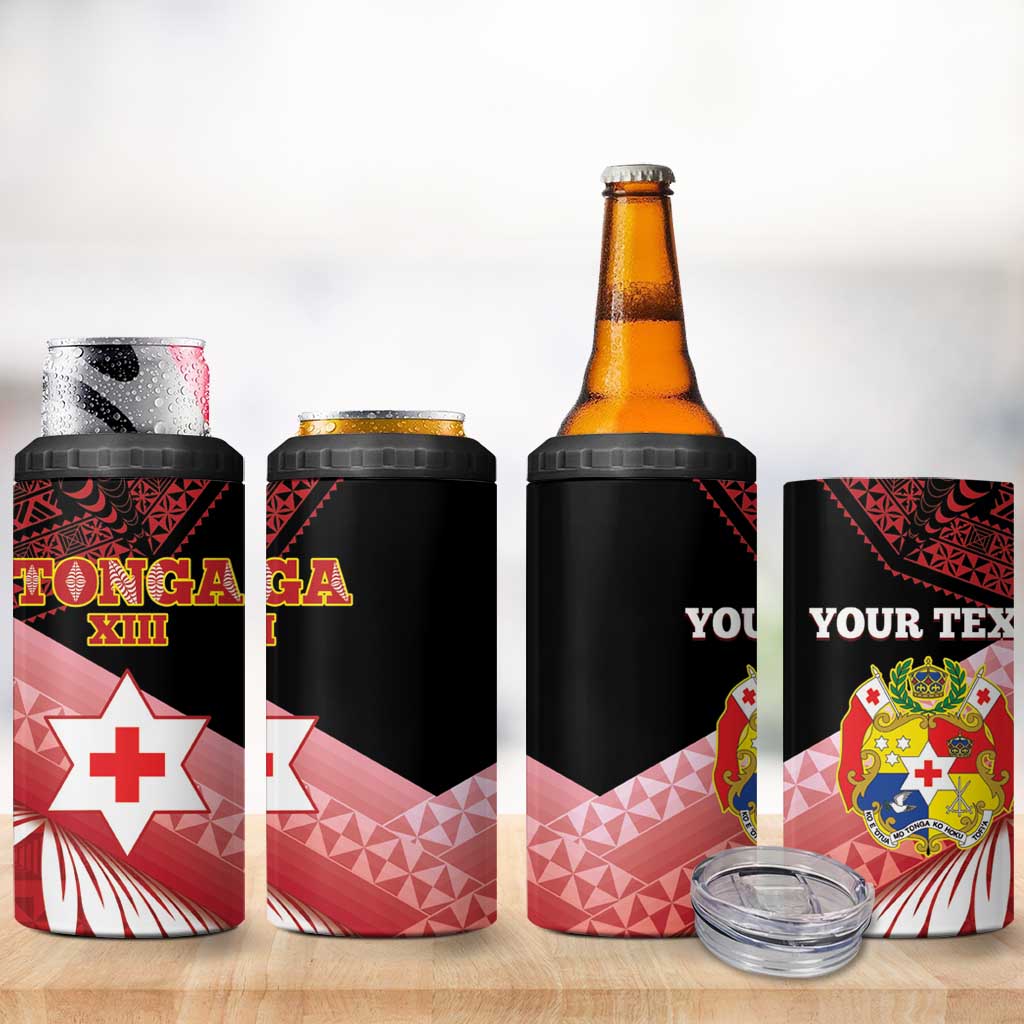 Personalised Mate Maa Tonga XIII 4 in 1 Can Cooler Tumbler Tongan Kupesi Ngatu - Rugby Style