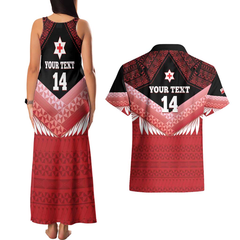 Custom Mate Maa Tonga XIII Couples Matching Tank Maxi Dress and Hawaiian Shirt Tongan Kupesi Ngatu - Rugby Style