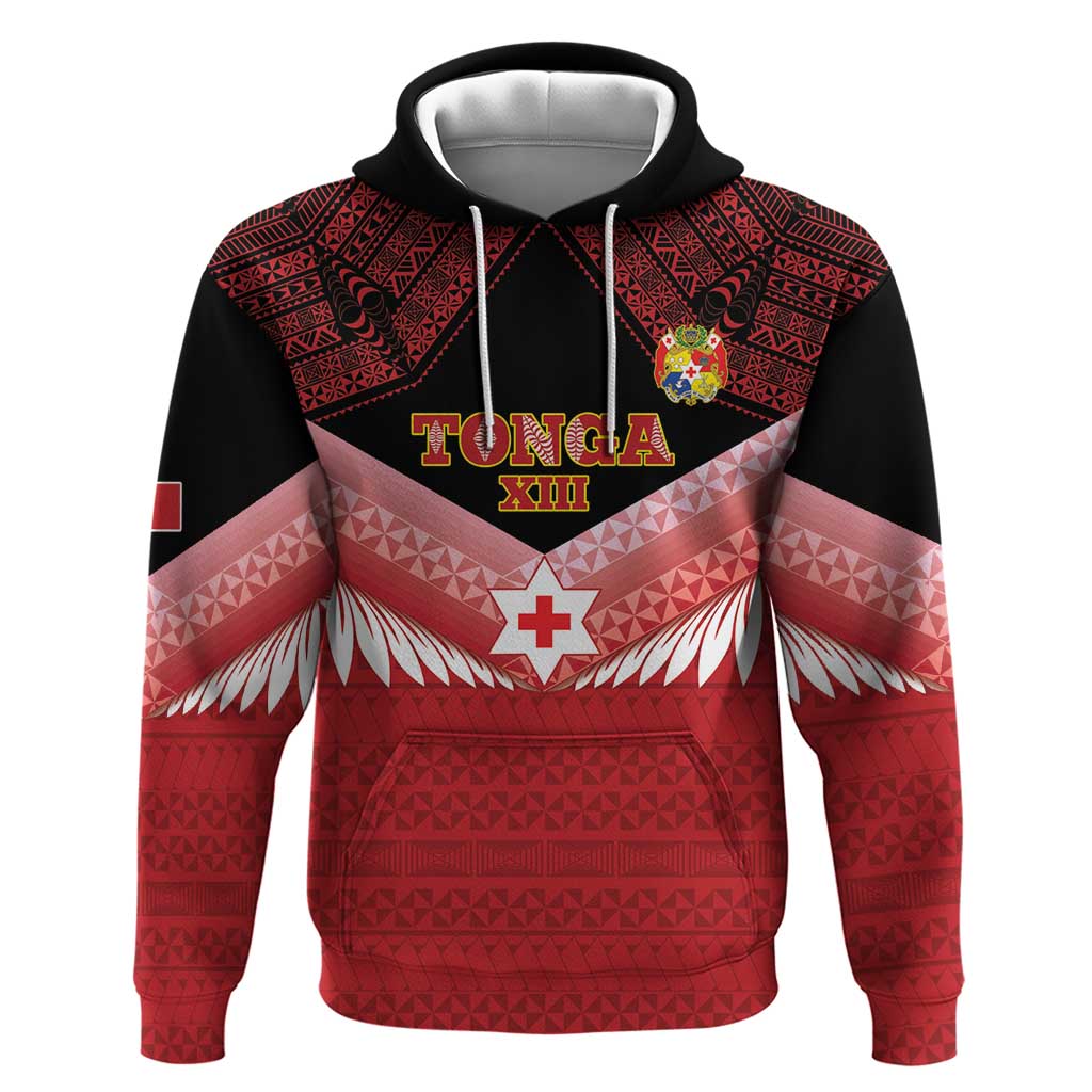 Custom Mate Maa Tonga XIII Hoodie Tongan Kupesi Ngatu - Rugby Style LT14 Pullover Hoodie Red - Polynesian Pride